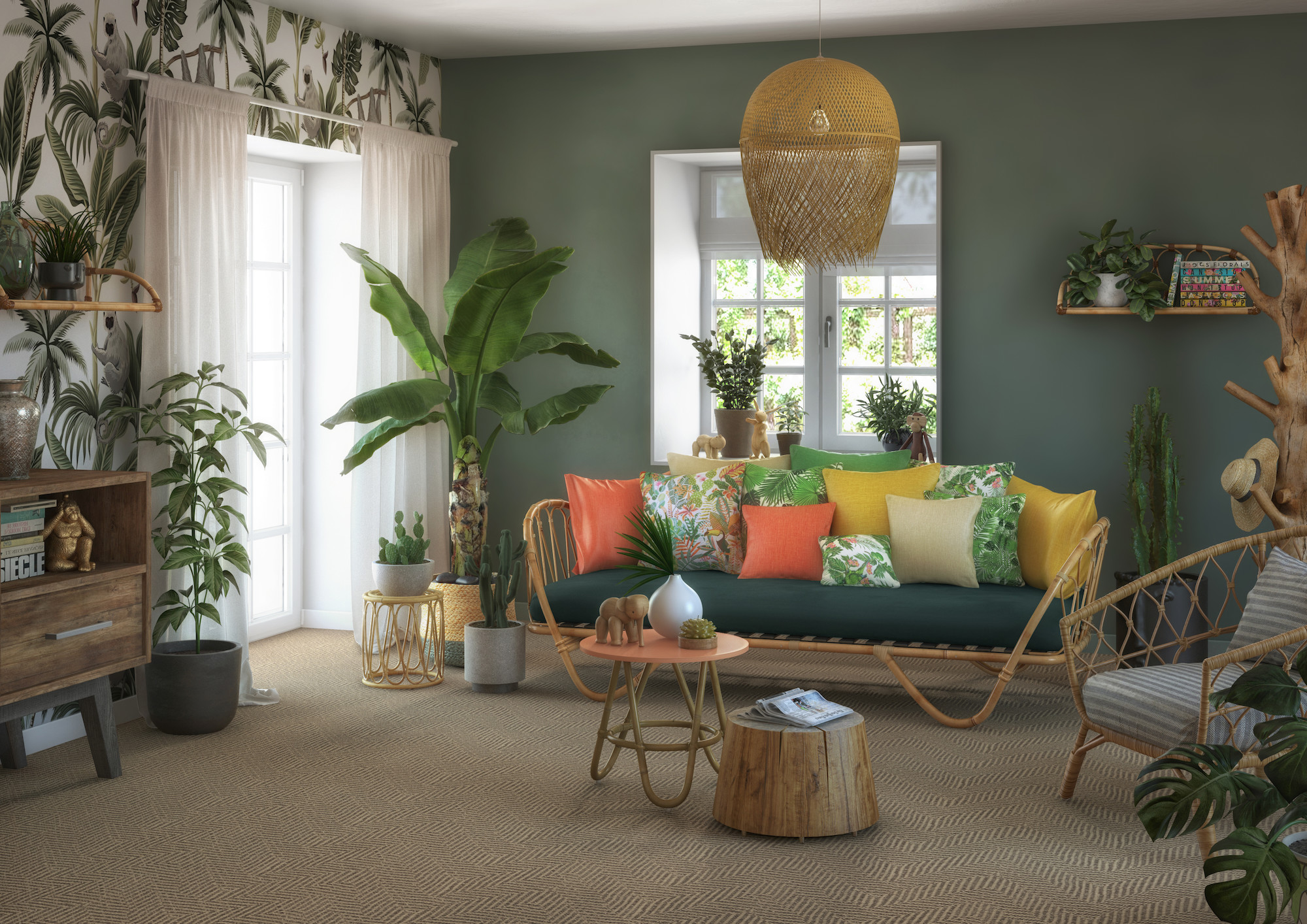 Gerflor Trend Tropical Sisal Naturel Pflanzen Wohnzimmer